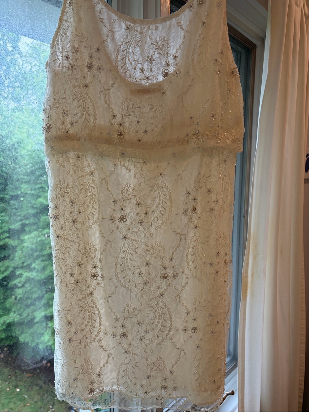 Alice + Olivia Ivory Beaded Lace Scoop Mini Dress